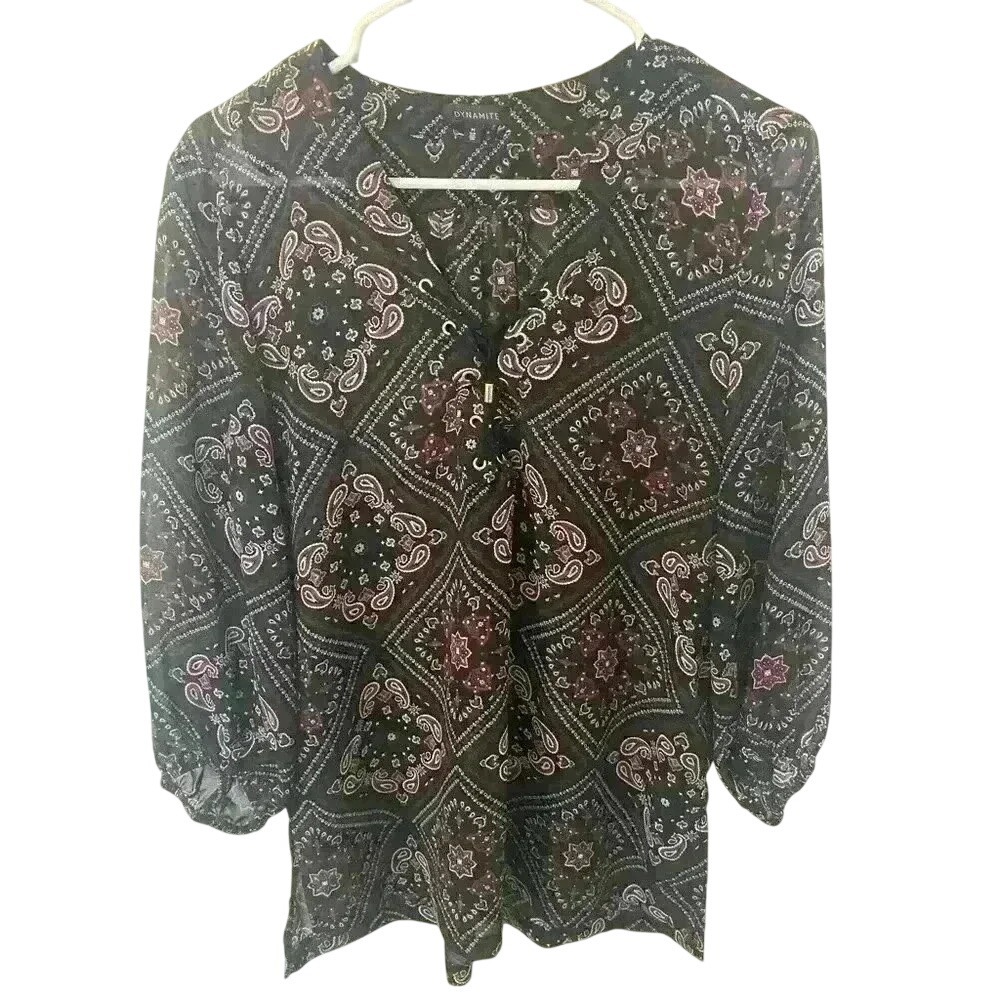 Dynamite Long Sleeve Top Blouse Floral BOHO Medium